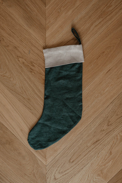 Linen Christmas Stocking with a plain cuff