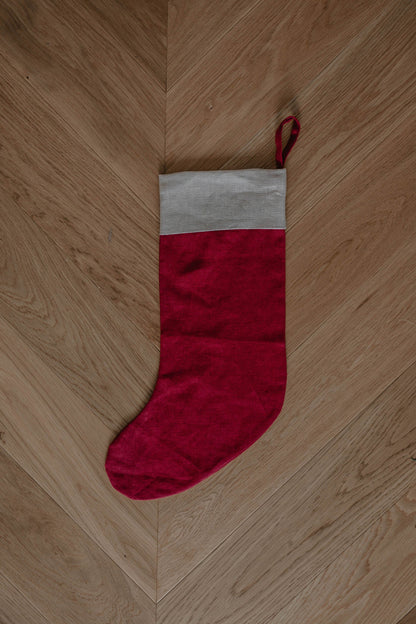 Linen Christmas Stocking with a plain cuff