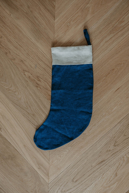 Linen Christmas Stocking with a plain cuff