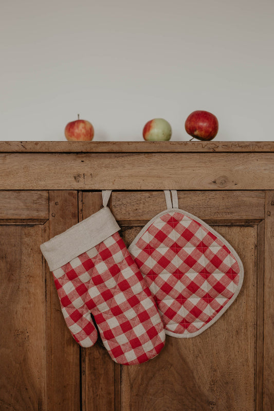 Linen oven mitt and pot holder